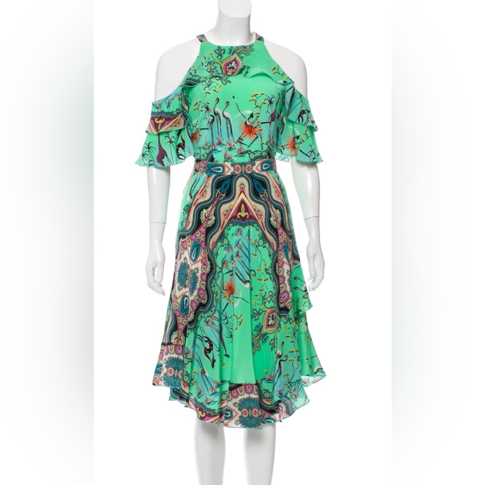 NWT ETRO emerald silk midi dress. Size 46